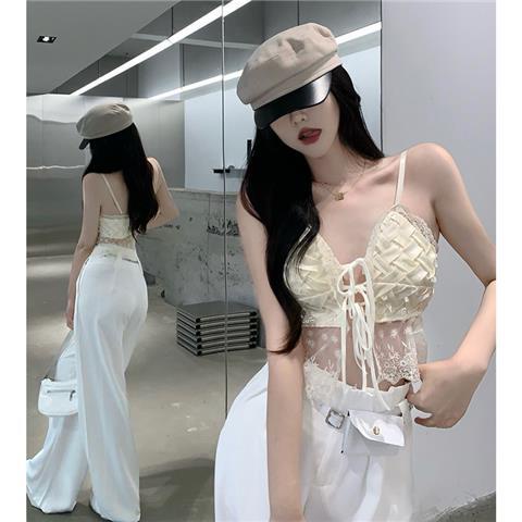 Red wanita French lace suspender kecil keinginan murni angin atas pakaian luar musim panas wanita desain ceruk kecil rompi kecantikan bagian dalam pendek