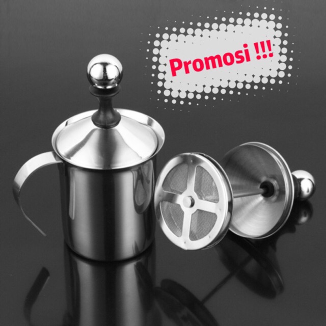 Promo! Double mesh milk frother 400ml stainless steel hand frother modern coffee foamer manual