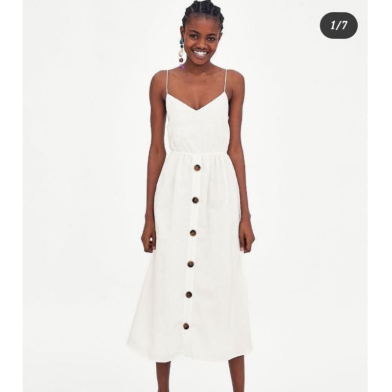 dress linen zara button preloved