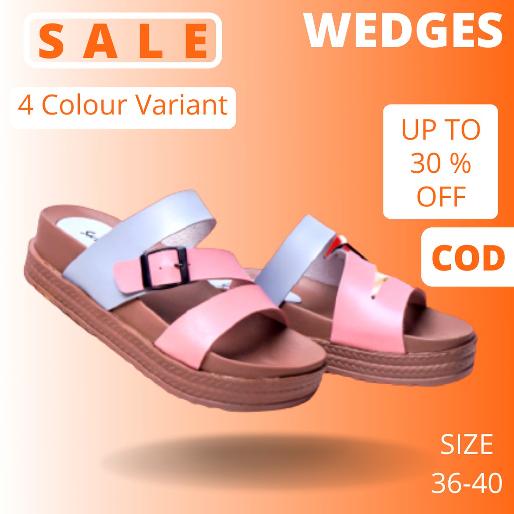 Sandal jelly wedges wanita selop premium sendal cewek casual slop hak tinggi kekinian
