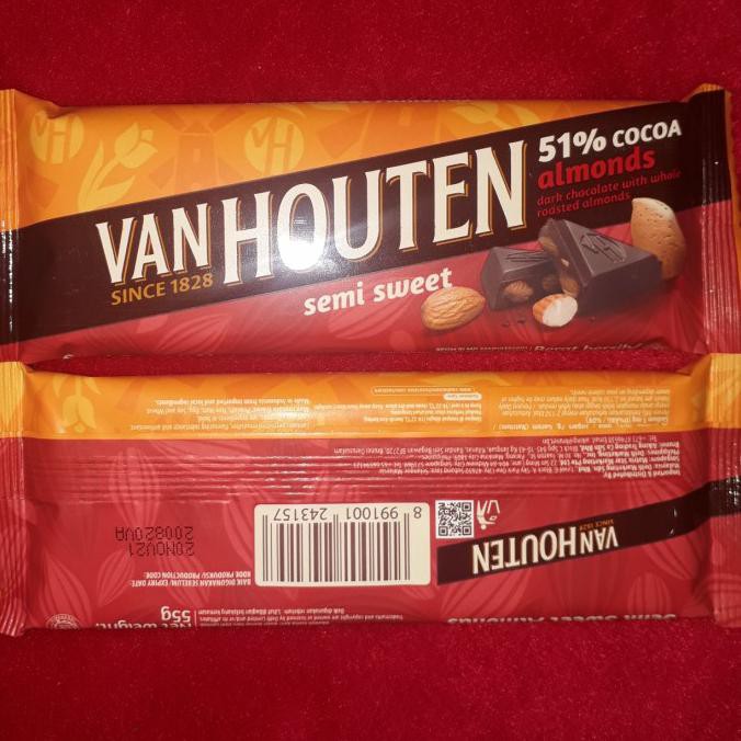 

Kualitas Terbaik] Coklat Hitam Kacang Almond Van Houten Semi Sweet 51% Cocoa Almonds 55G