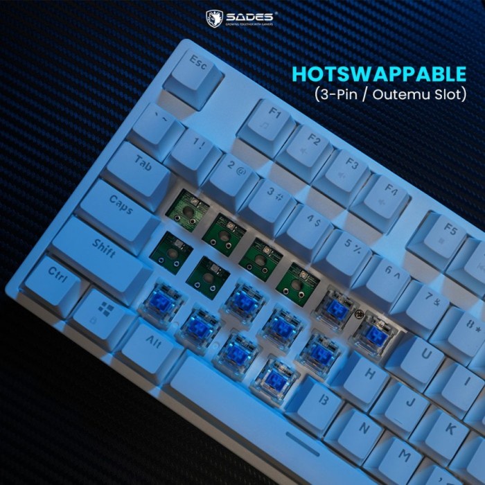 Keyboard Gaming Mechanical TKL Sades Khanda / Removable Switch - Putih