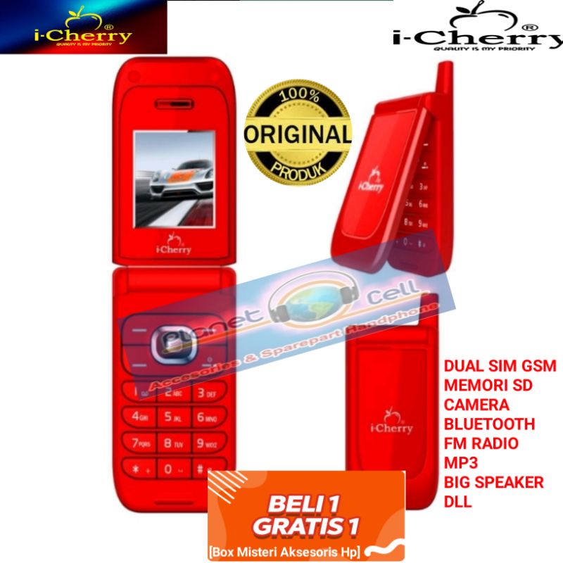 HP iCHERRY APOLLO-MODEL LIPAT-DUAL SIM GSM-FMRADIO-MP3-CAMERA-GARANSI RESMI