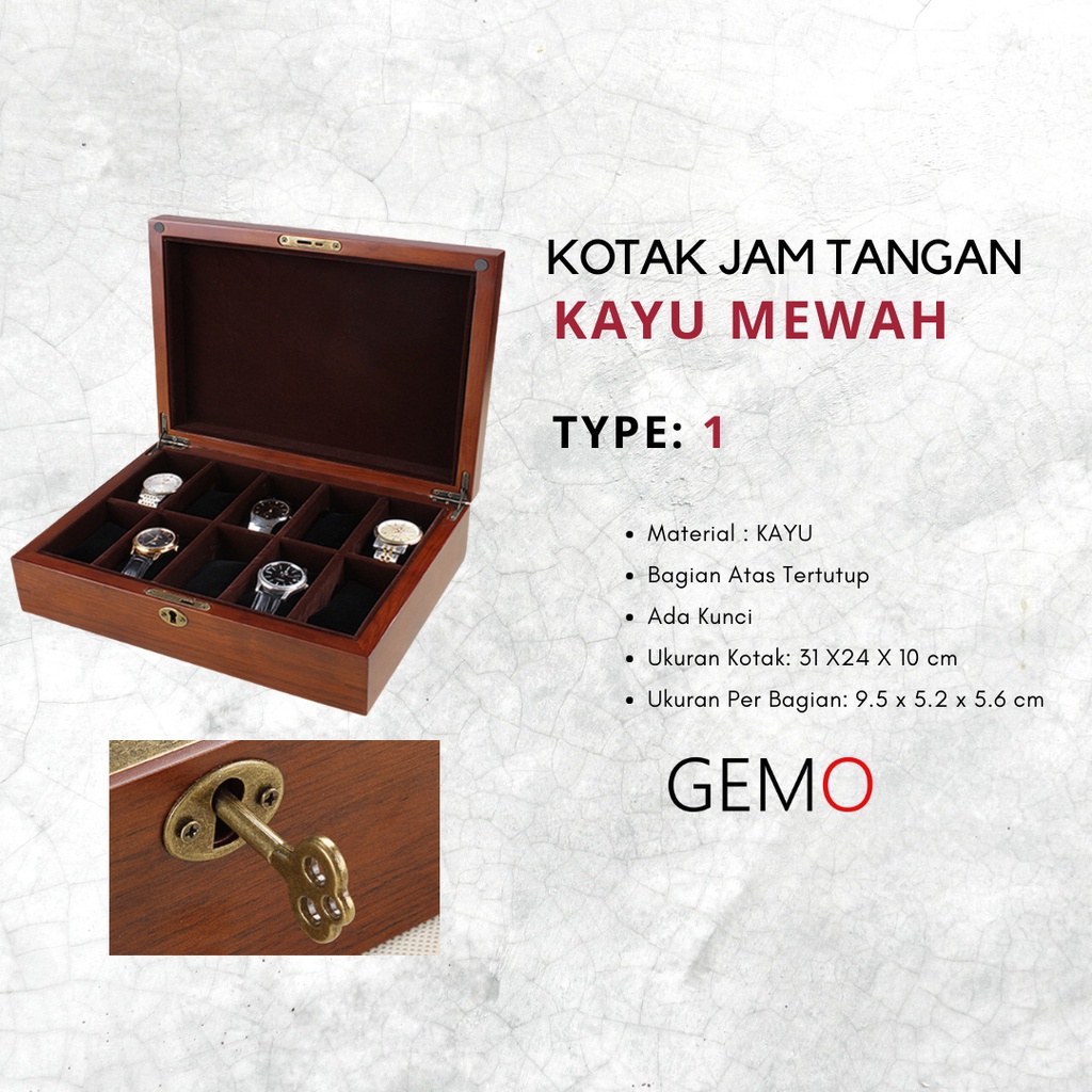 Kotak Kayu Jam Tangan Koleksi  Arloji  Gelang Mewah Berkunci Vintage / Model Jadul Ada Kunci Murah