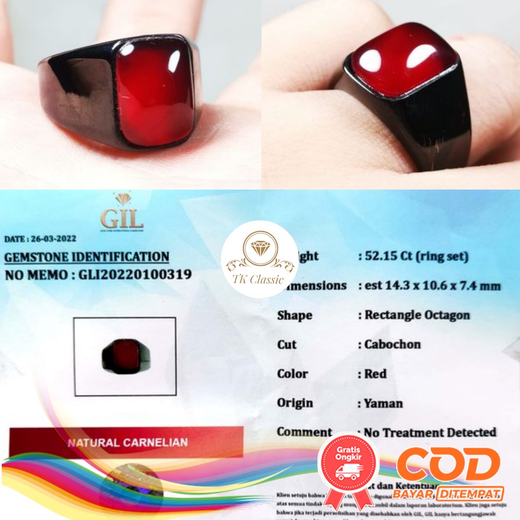 NATURAL BATU PERMATA RED CARNELIAN YAMAN AHMAR INCLUDE MEMO GIL GEMS LAB