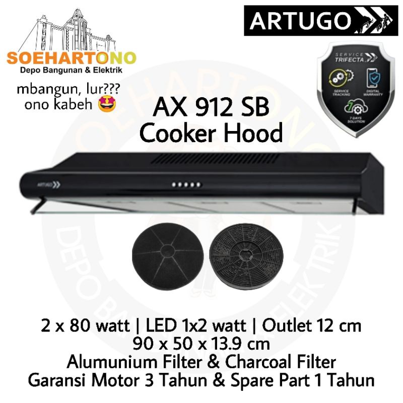 Artugo AX 912 SB Cooker Hood Penghisap Asap Dapur