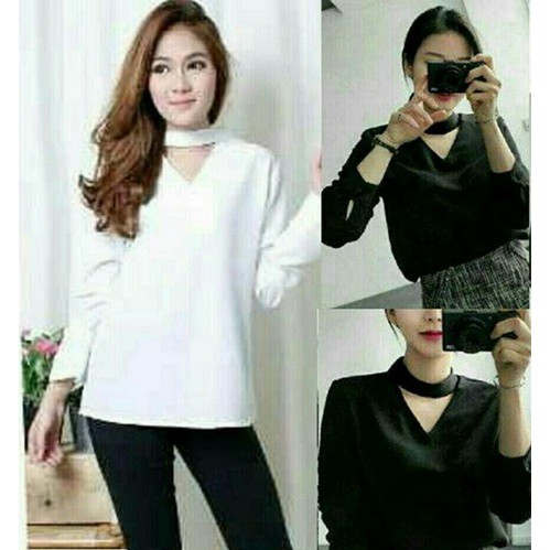 KEMEJE HEM TOP KERJA KANTOR FASHION TWISTCONE PUTIH HITAM POLOS WANITA
