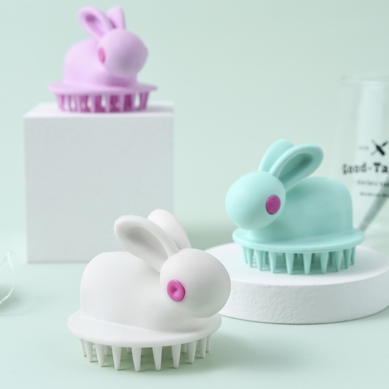 Rabbit Shape Silicone Scalp Massage Brush/ Cute Portable Hair Wash Comb/ Comfortable Safe Baby Shower Brush