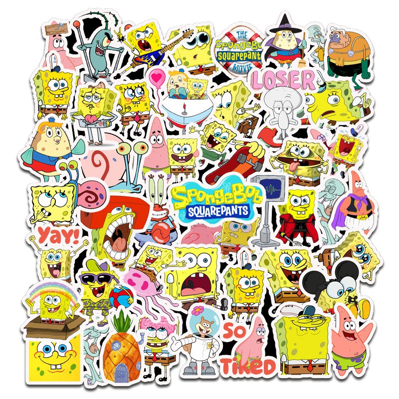 50 pieces of SpongeBob theme pattern children gift decoration scrapbook personalized luggage computer skateboard decoration stickers