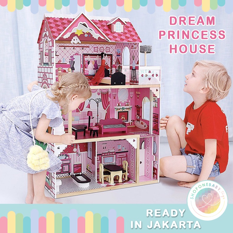 JKT BIG 120cm Large Size 3 Floors Wooden Doll House Mainan Kayu Anak Rumah Boneka Besar Jumbo Barbie