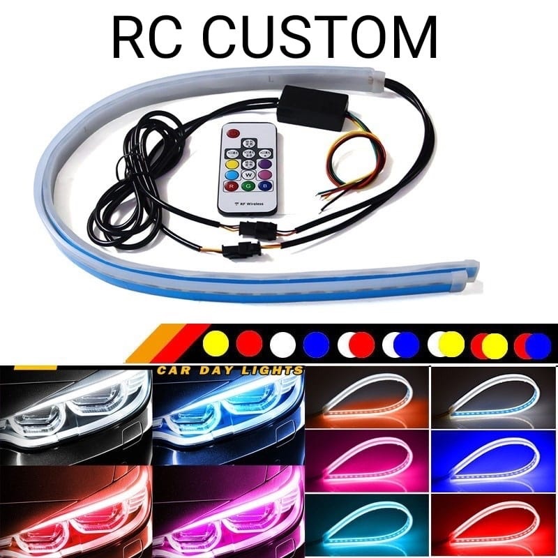 lampu led alis drl fleksibel 30cm rgb remot alis slim sein running motor mobil