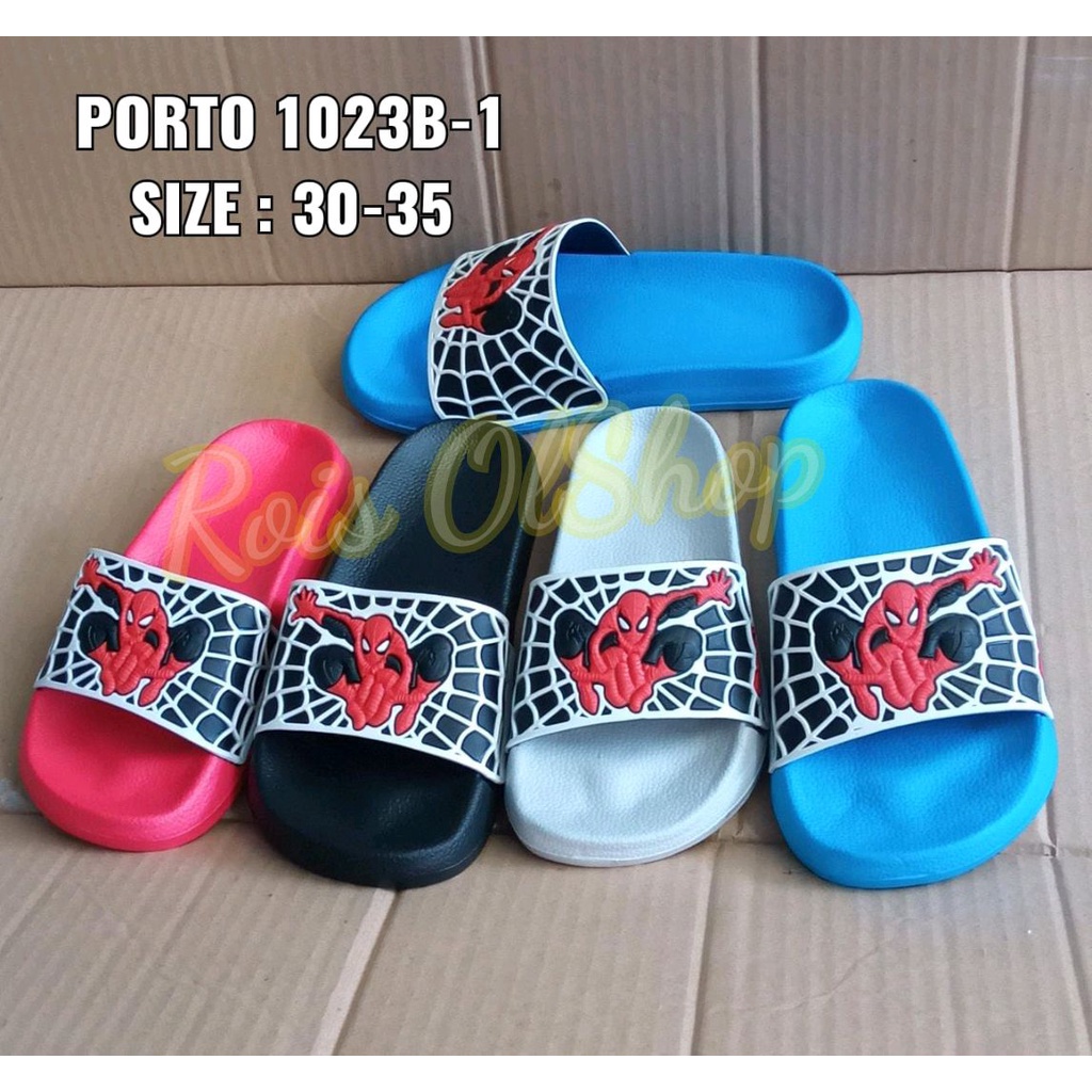 Sandal selop anak laki-laki karakter Spiderman merk Porto 1023B-1 30-35