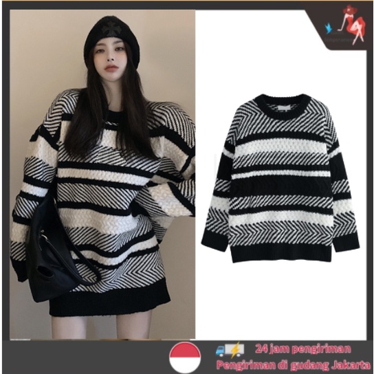 Knitwear Oversize Wanita Blouse Korean Style Baju Belang Wanita Lengan Panjang