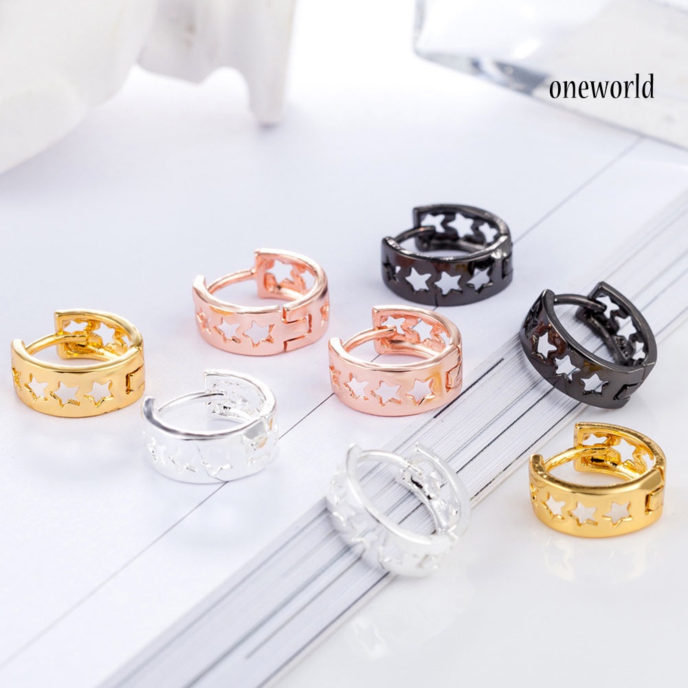 OW@ Ear Clips Wraps Cuffs Club Jewelry Women Chic Hollow Star Party Huggie Earrings