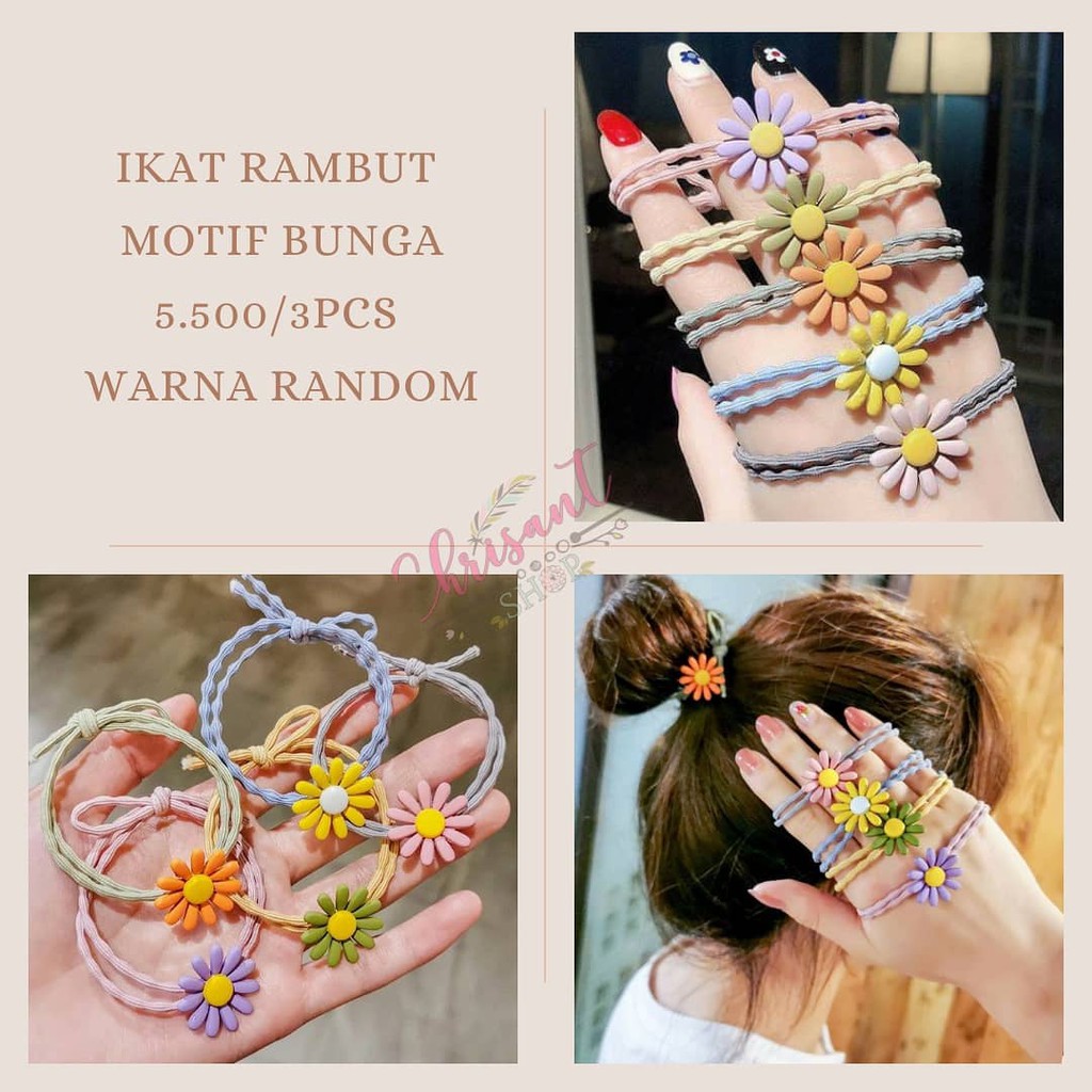 3pc Ikat rambut karet rambut korea beragam aksesoris rambut scrunchies pilih motif warna random