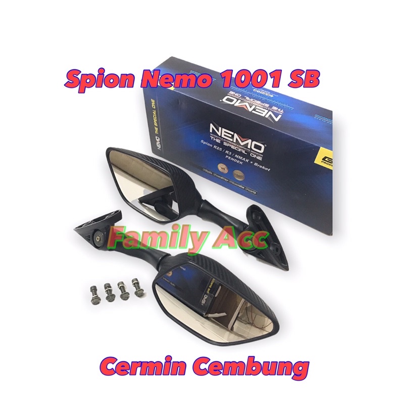 SPION R25 PENDEK MOTIF CARBON KACA CEMBUNG NEMO 1001 SB FOR MOTOR NMAX XMAX LEXI CB CBR150 R15 R25 DLL