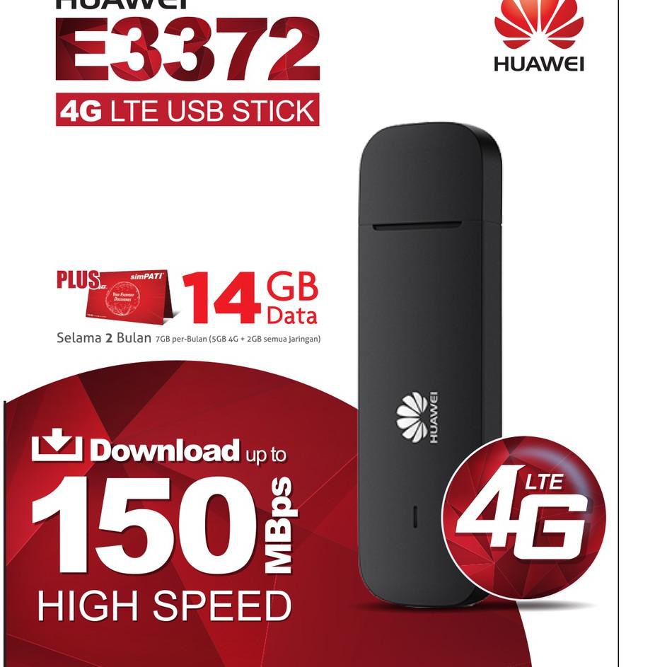 (READY) Modem USB 4G LTE Huawei E3372 Unlock Free Telkomsel 14gb 2 Bulan ...,,