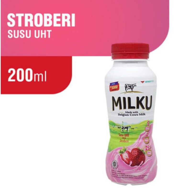 Milku Botol Susu UHT Stroberi 200ml