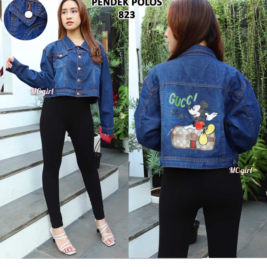 MC girl - Jaket Jeans Crop Gambar Belakang Wanita / Jacket Denim Body Pendek Gambar