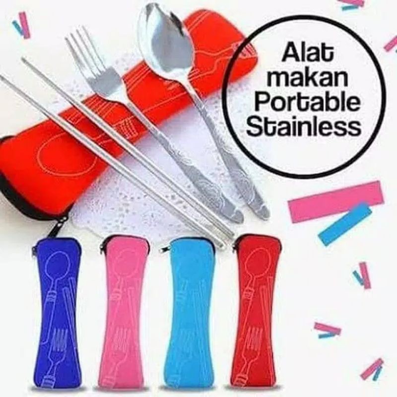 SET SENDOK MAKAN STAINLESS PLUS POUCH