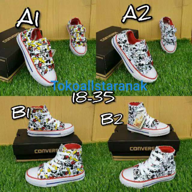 Sepatu Converse Motif Mickey mouse Hitam Putih Perekat Tinggi