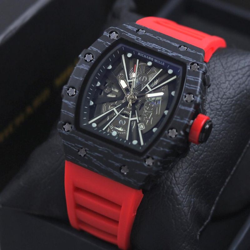 JAM TANGAN PRIA RM42 TALI RUBBER TANGGAL AKTIF BODY CARBON DM 4.2CM FREE BOX  || JAM TANGAN FASHION PRIA