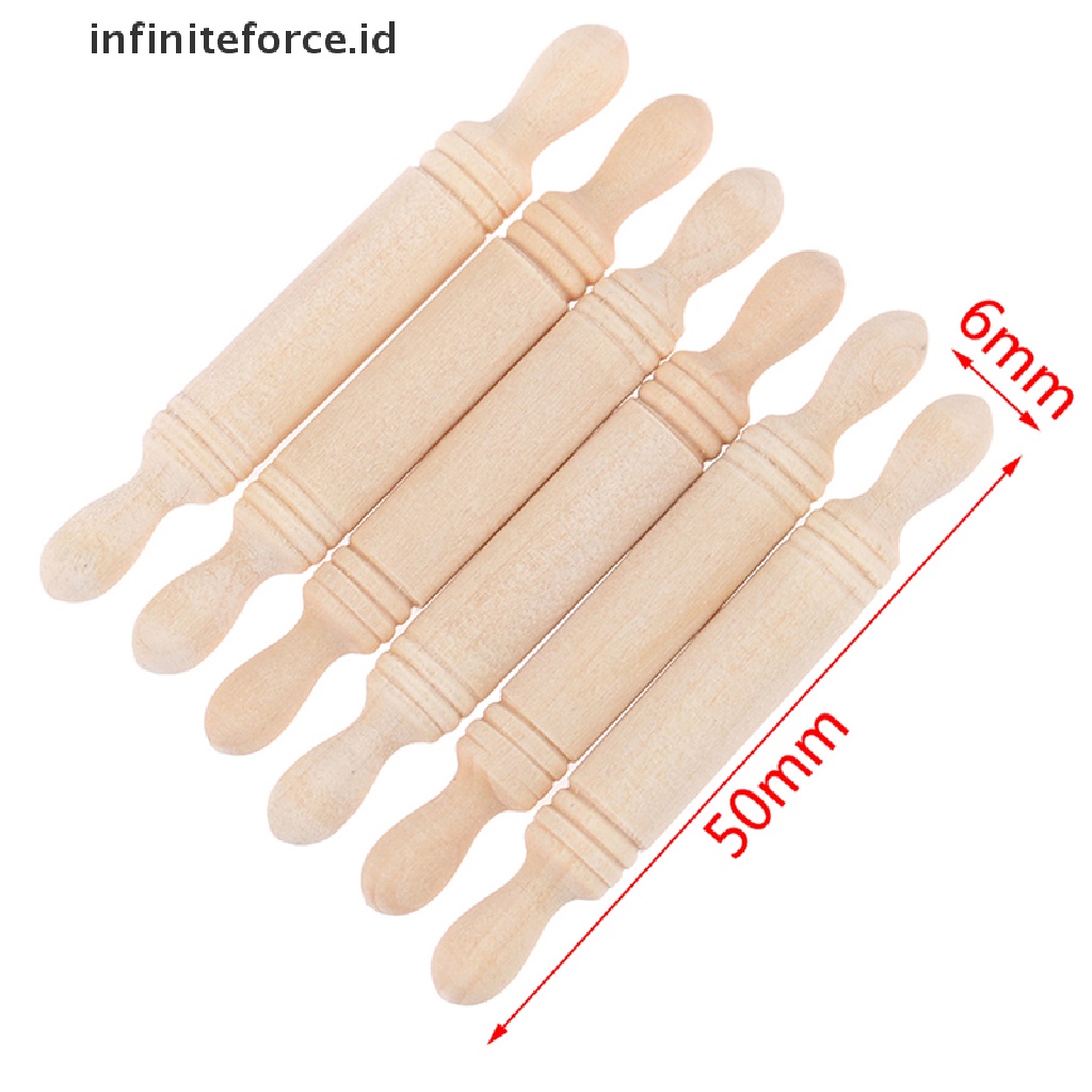 Infiniteforce.id 6pcs / set Mainan Miniatur Rolling Pin Kayu Aksesoris Dapur Rumah Boneka 1: 12