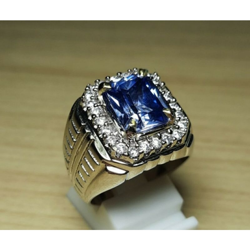 Cincin Batu Permata King Blue Safir Bangkok Octagon