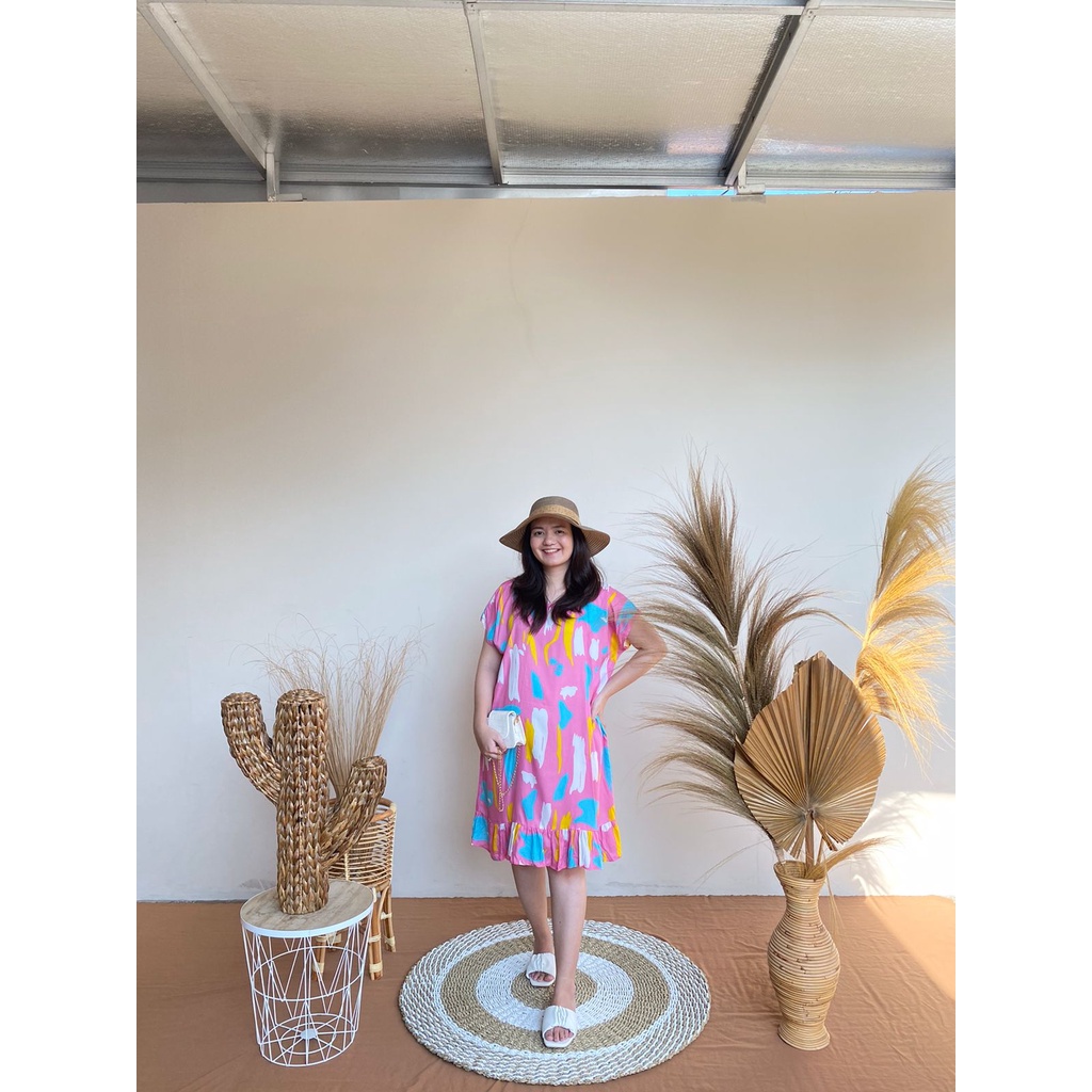 Daster Viral | Daster Ruffle Rayon | Daster Kekinian-Luna Pink