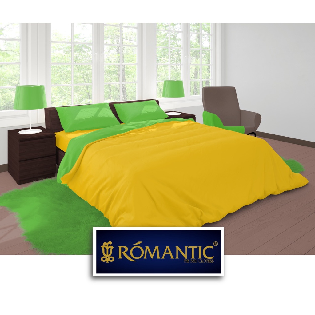 Two Tone Bedcover ROMANTIC Hijau x Kuning aesthetic Bandung