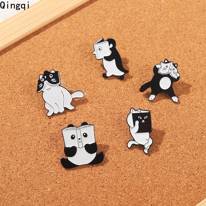 Bros Pin Enamel Bentuk Kartun Hewan Panda Kucing Penguin Untuk Hadiah Teman