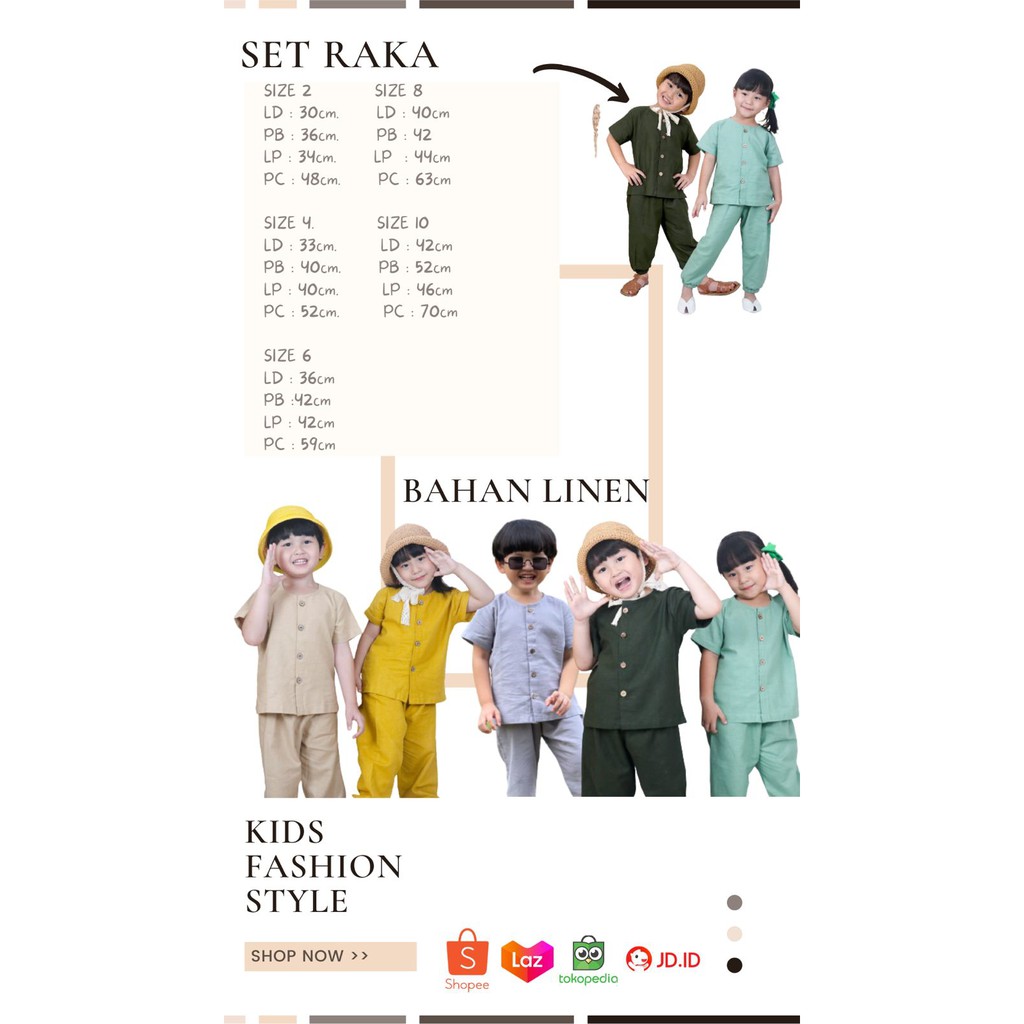 Set Raka Unisex Setelan Anak Bahan Linen Celana Joger Neeca Kiddos Size 2,4,6,8,10 Tahun