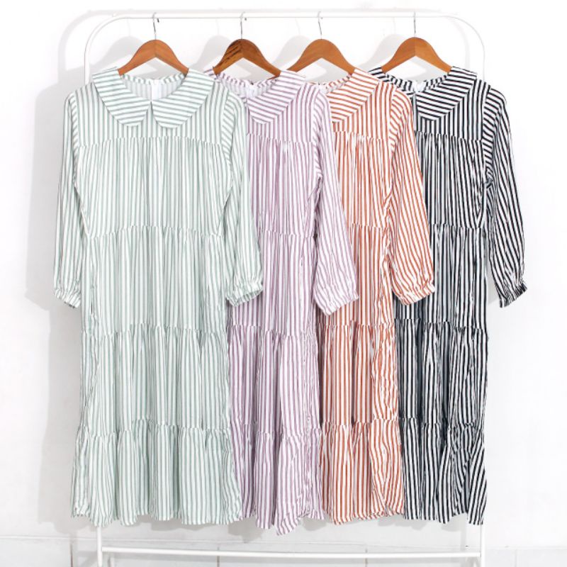 LONG TUNIK SALUR GARIS-GARIS KERAH DAUN YUMNA