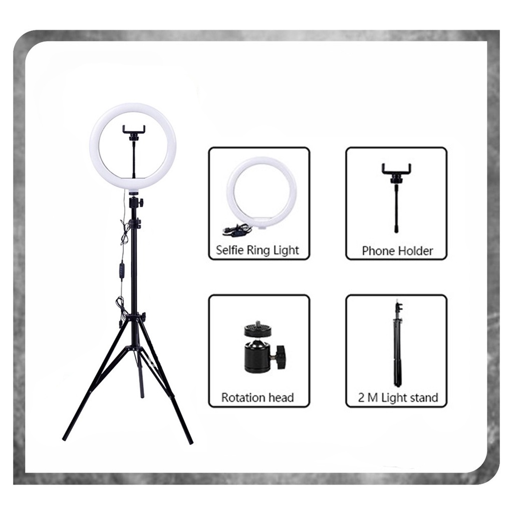 RING LIGHT LED 26 CM LAMPU MAKE UP + TRIPOD 2M / Lampu Rias Selfie 3 Mode MultiColor