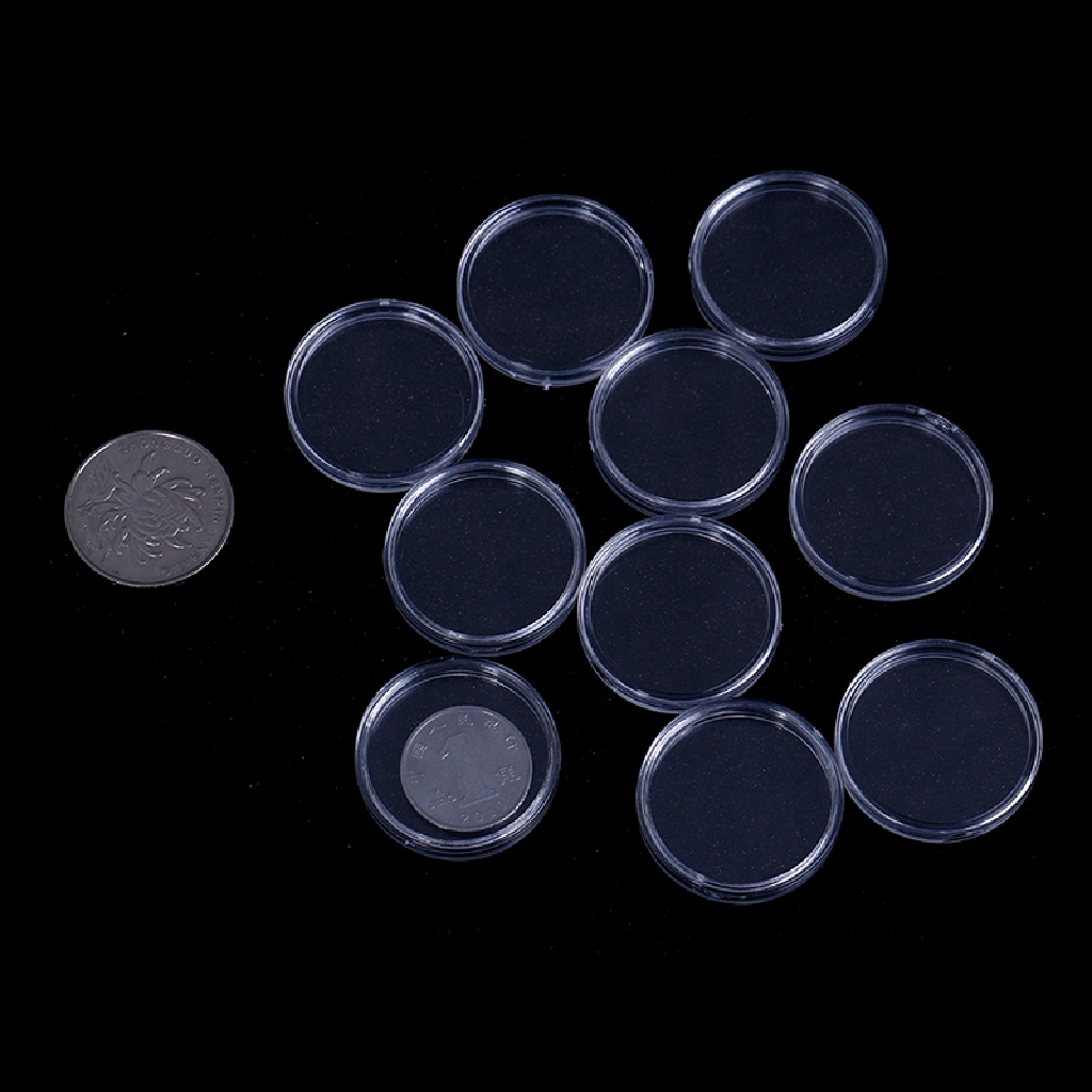 Yescool 10Pcs 26mm Tempat Koin Bentuk Kapsul Bahan Plastik Transparan