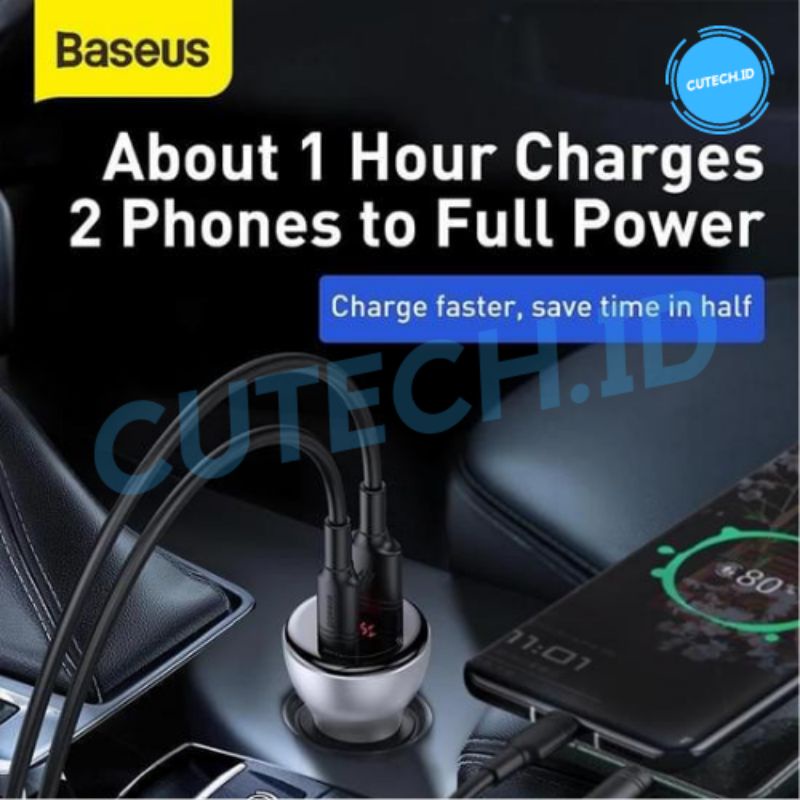 BASEUS CAR CHARGER 45W / 5A DUAL OUTPUT QUICK CHARGE SUPPORT PD QC PPS AFC (INCLUDE CABLE)