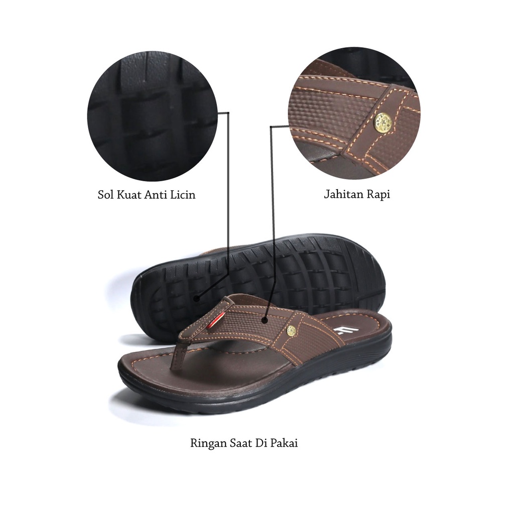 AFLAH X WIBI Sandal Pria Japit Kulit Murah Coklat Tua Mocca Hitam Size 39 40 41 42 43 S05