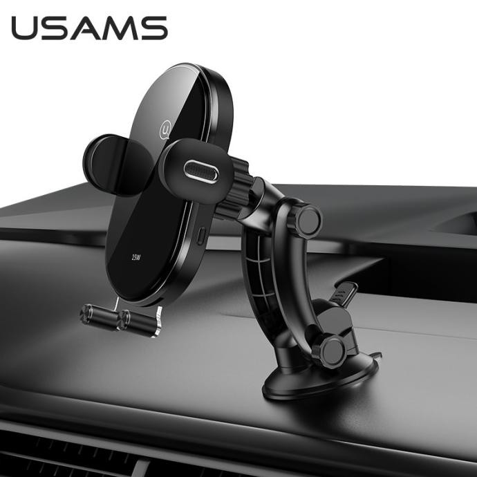 Usams Car Charger Holder Wireless Charger 15W Dudukan Handphone Mobil
