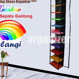 pqd 043 Rak  Sepatu  Gantung Dengan Resleting RAINBOW HITAM  