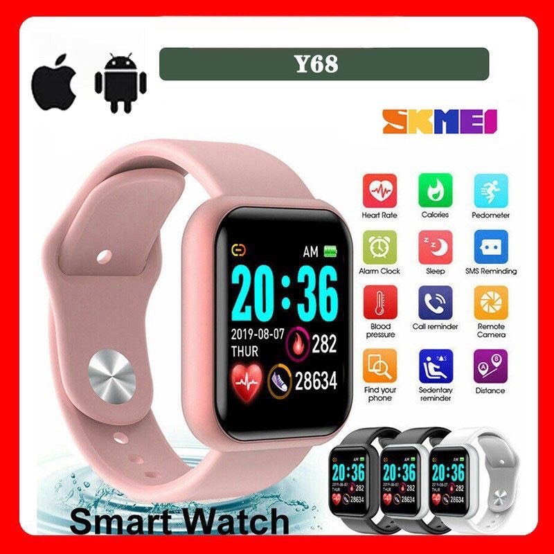 SKMEI Y68 Jam Tangan Pria Wanita Digital Smartwatch Bluetooth