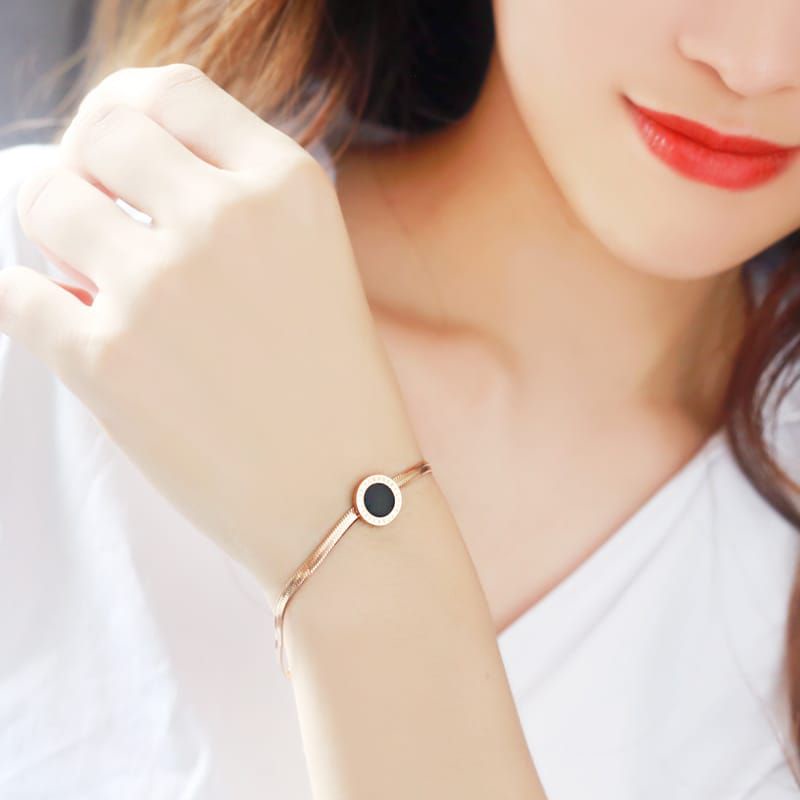 GELANG TANGAN TITANIUM WANITA BVGARY BULAT PLAT HITAM GELANG FASHION KOREA IMPORT PROMO COD GRATIS O