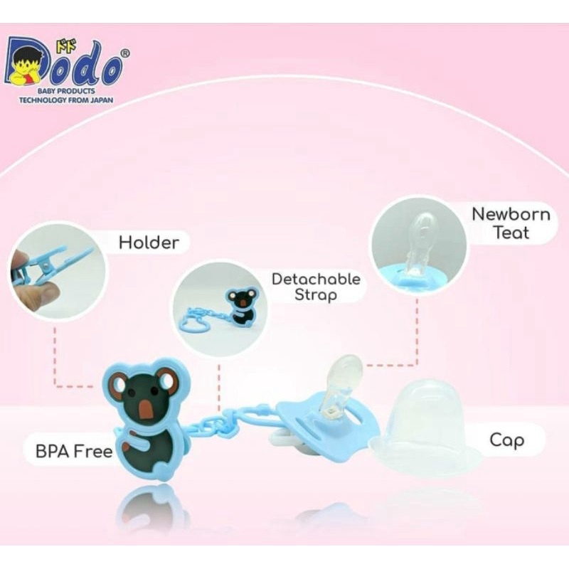 Dodo Soother Holder Pacifier-Tali Rantai Gantungan Jepitan Empeng / Penjepit Dot Bayi | Empeng+Gantungan Tali Dodo/ Chain Pacifier Holder Dodo| Empeng Glow in The Dark Dodo| Soother S051 Glow Dodo| Dot Gepeng| Pipih (empeng bayi)