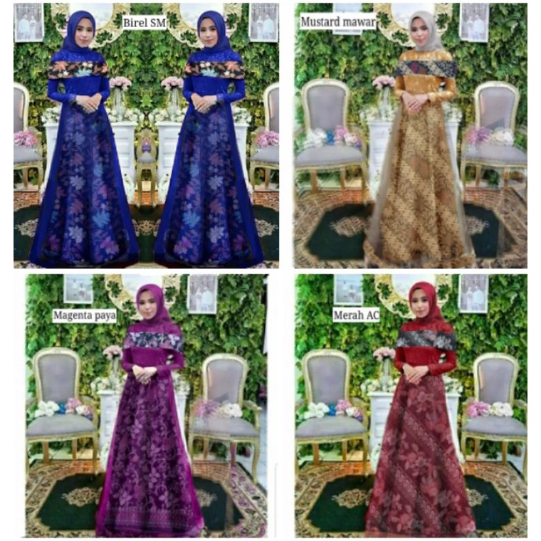 gamis batik - maxi dress brukat kombi batik - longdress remaja - gaun pesta remaja - baju kondangan 