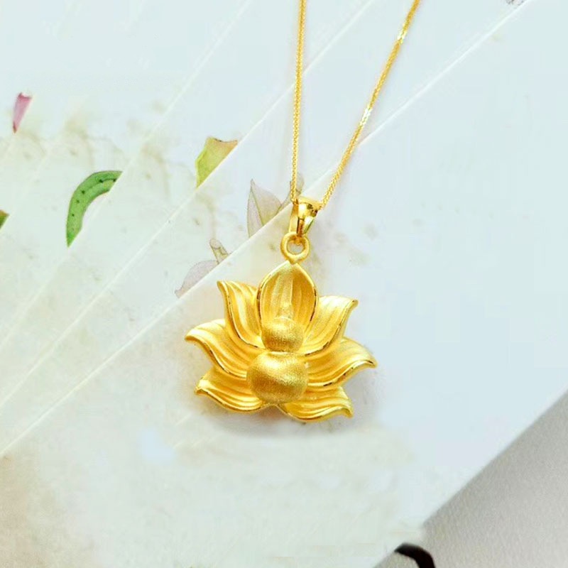 [Ready Stock]Fashion Elegant Gold-Plated Lotus Calabash Pendent Necklace