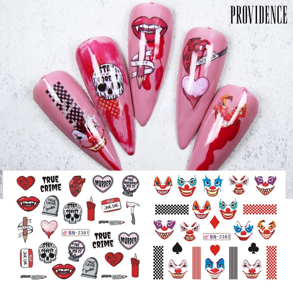 Providence Stiker Kuku Anti Alergi / Pudar / Bau Motif Halloween Untuk Dekorasi Nail Art / Salon