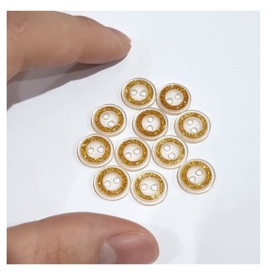 144PCS Kancing Baju 4 Lubang Putih Transparant List gold/Hem/Kemeja 11mm/1,1cm/18L