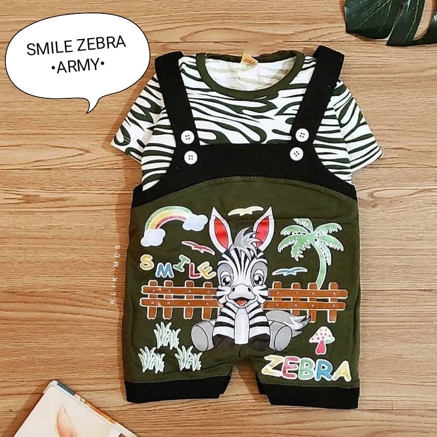 Setelan Overall Baju Kodok Bayi Laki-Laki Perempuan Motif Smile Zebra