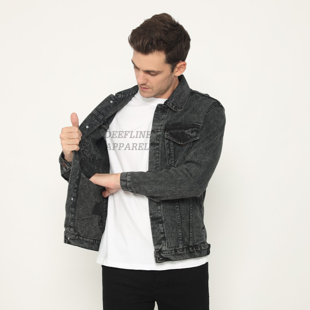 Jaket Jeans Pria - Jaket Denim Terbaru - Jaket Terkini - Jaket Snow Black - Jaket Deefline Apparel