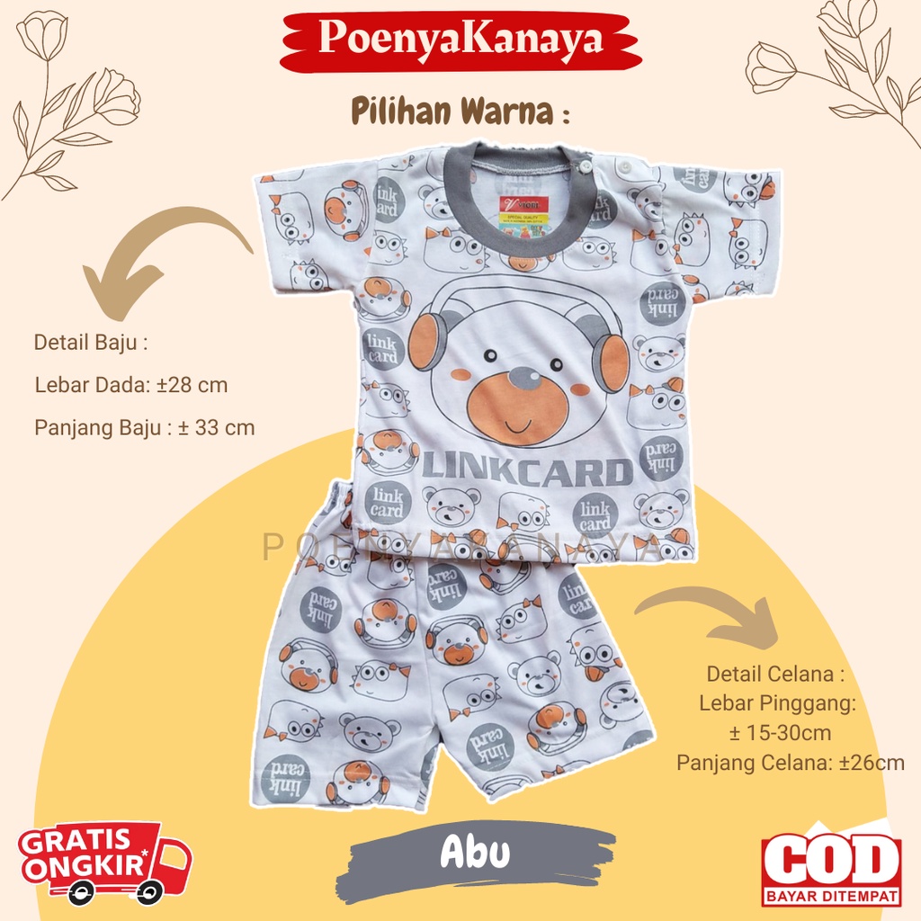 Setelan Baju Bayi Piyama Pendek LINKCARD Viori Size 6-18 Bulan STL51