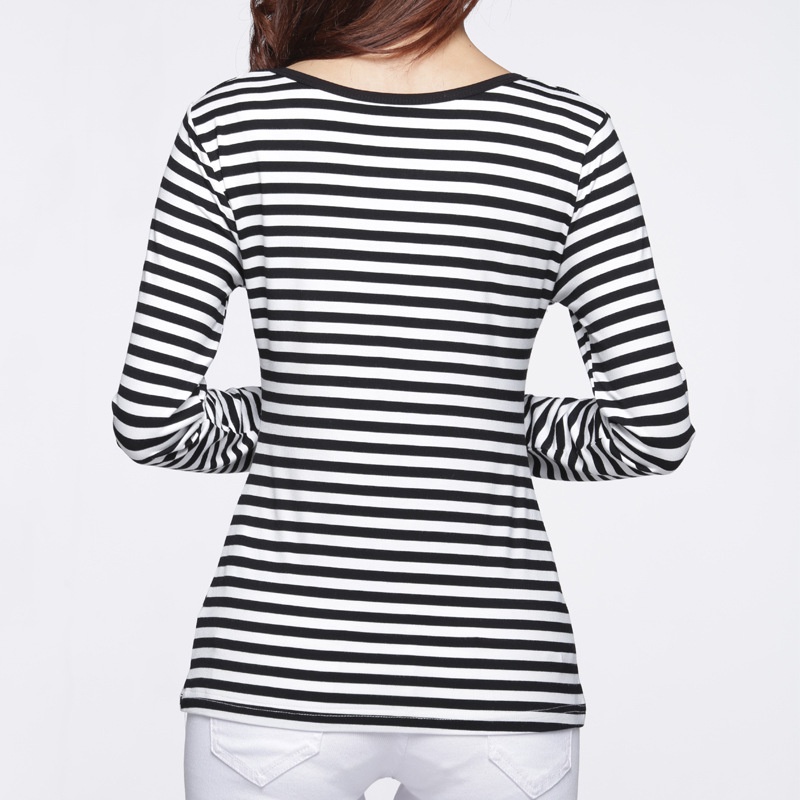 KAOS GARIS HITAM PUTIH LENGAN PANJANG WANITA PREMIUN KATUN COMBED ATASAN CEWEK LENGAN PANJANG GARIS-GARIS